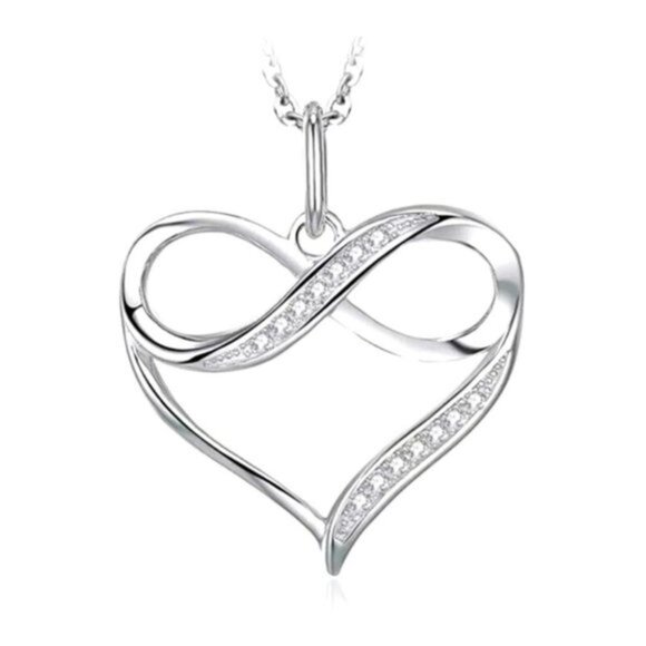 New Silver Sim. Diamond Infinity Heart Necklace - Picture 3 of 4